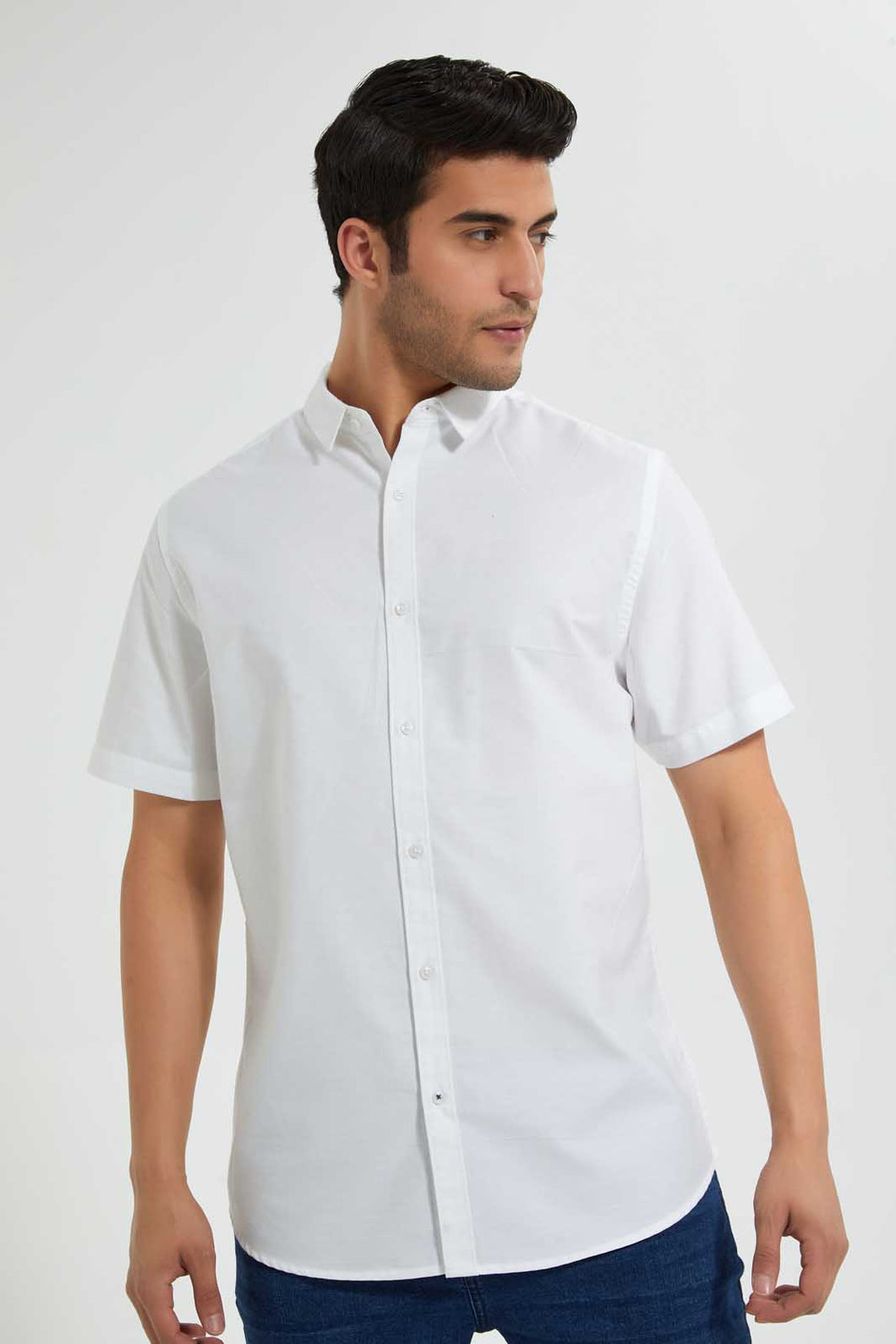 Redtag-White-S/S-Oxford-Shirt-Casual-Shirts-Men's-