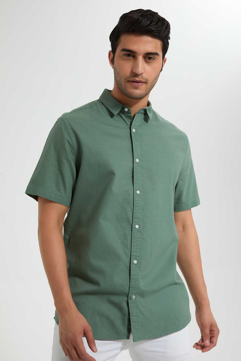 Redtag-Green-S/S-Oxford-Shirt-Casual-Shirts-Men's-