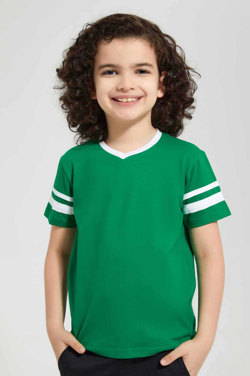 Redtag-2Pk-White-And-Green-V-Neck-T-Shirt-V-Neck-T-Shirts-Boys-2 to 8 Years