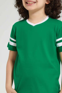 Redtag-2Pk-White-And-Green-V-Neck-T-Shirt-V-Neck-T-Shirts-Boys-2 to 8 Years