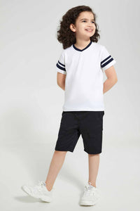 Redtag-2Pk-White-And-Green-V-Neck-T-Shirt-V-Neck-T-Shirts-Boys-2 to 8 Years