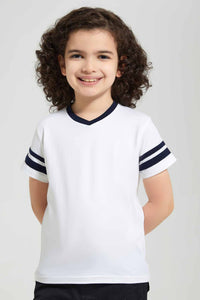 Redtag-2Pk-White-And-Green-V-Neck-T-Shirt-V-Neck-T-Shirts-Boys-2 to 8 Years