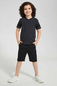 Redtag-2Pk-Grey-And-Yellow-V-Neck-T-Shirt-V-Neck-T-Shirts-Boys-2 to 8 Years