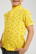 Load image into Gallery viewer, Redtag-Yellow-Leopard-Print-Collar-Stand-Polo-Polo-Shirts-Boys-2 to 8 Years
