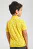 Redtag-Yellow-Leopard-Print-Collar-Stand-Polo-Polo-Shirts-Boys-2 to 8 Years