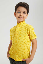 Load image into Gallery viewer, Redtag-Yellow-Leopard-Print-Collar-Stand-Polo-Polo-Shirts-Boys-2 to 8 Years
