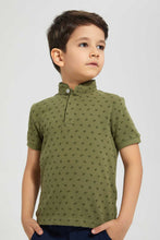 تنزيل الصورة على معرض الصور، Redtag-Dark-Green-Cactus-Print-Collar-Stand-Polo-Polo-Shirts-Boys-2 to 8 Years
