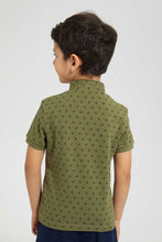 تنزيل الصورة على معرض الصور، Redtag-Dark-Green-Cactus-Print-Collar-Stand-Polo-Polo-Shirts-Boys-2 to 8 Years
