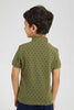 Redtag-Dark-Green-Cactus-Print-Collar-Stand-Polo-Polo-Shirts-Boys-2 to 8 Years