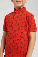 Load image into Gallery viewer, Redtag-Red-Lightning-Print-Collar-Stand-Polo-Polo-Shirts-Boys-2 to 8 Years
