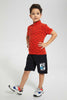 Redtag-Red-Lightning-Print-Collar-Stand-Polo-Polo-Shirts-Boys-2 to 8 Years