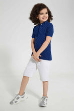 Load image into Gallery viewer, Redtag-Navy-Print-Collar-Stand-Polo-Polo-Shirts-Boys-2 to 8 Years
