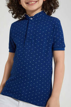 Load image into Gallery viewer, Redtag-Navy-Print-Collar-Stand-Polo-Polo-Shirts-Boys-2 to 8 Years
