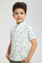 Load image into Gallery viewer, Redtag-White-Dino-Print-Collar-Stand-Polo-Polo-Shirts-Boys-2 to 8 Years
