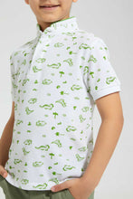 Load image into Gallery viewer, Redtag-White-Dino-Print-Collar-Stand-Polo-Polo-Shirts-Boys-2 to 8 Years
