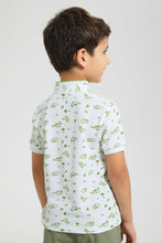 Load image into Gallery viewer, Redtag-White-Dino-Print-Collar-Stand-Polo-Polo-Shirts-Boys-2 to 8 Years
