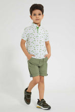 Load image into Gallery viewer, Redtag-White-Dino-Print-Collar-Stand-Polo-Polo-Shirts-Boys-2 to 8 Years
