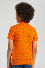 Load image into Gallery viewer, Redtag-Orange-Square-Print-Collar-Stand-Polo-Polo-Shirts-Boys-2 to 8 Years
