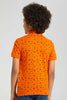 Redtag-Orange-Square-Print-Collar-Stand-Polo-Polo-Shirts-Boys-2 to 8 Years