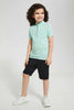 Redtag-Mint-Palm-Print-Collar-Stand-Polo-Polo-Shirts-Boys-2 to 8 Years