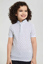 تنزيل الصورة على معرض الصور، Redtag-White-Spider-Print-Collar-Stand-Polo-Polo-Shirts-Boys-2 to 8 Years
