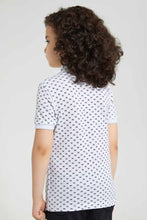 تنزيل الصورة على معرض الصور، Redtag-White-Spider-Print-Collar-Stand-Polo-Polo-Shirts-Boys-2 to 8 Years
