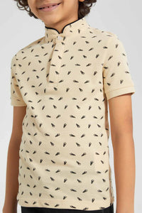 Beige Stand Polo Shirt