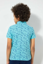 Load image into Gallery viewer, Redtag-Blue-Shark-Print-Collar-Stand-Polo-Polo-Shirts-Boys-2 to 8 Years
