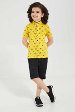 Load image into Gallery viewer, Redtag-Yellow-Cactus-Print-Collar-Stand-Polo-Polo-Shirts-Boys-2 to 8 Years
