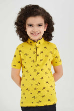 Load image into Gallery viewer, Redtag-Yellow-Cactus-Print-Collar-Stand-Polo-Polo-Shirts-Boys-2 to 8 Years
