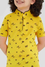 Load image into Gallery viewer, Redtag-Yellow-Cactus-Print-Collar-Stand-Polo-Polo-Shirts-Boys-2 to 8 Years
