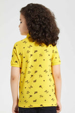 Load image into Gallery viewer, Redtag-Yellow-Cactus-Print-Collar-Stand-Polo-Polo-Shirts-Boys-2 to 8 Years
