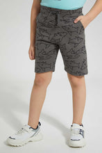 تنزيل الصورة على معرض الصور، Redtag-Dark-Grey-Shark-Print-Short-Active-Shorts-Boys-2 to 8 Years
