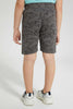 Redtag-Dark-Grey-Shark-Print-Short-Active-Shorts-Boys-2 to 8 Years