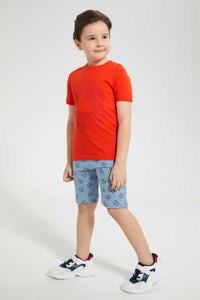 Redtag-Blue-Tiger-Print-Short-Active-Shorts-Boys-2 to 8 Years