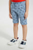 Redtag-Blue-Tiger-Print-Short-Active-Shorts-Boys-2 to 8 Years