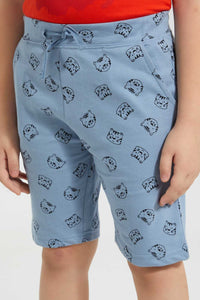 Redtag-Blue-Tiger-Print-Short-Active-Shorts-Boys-2 to 8 Years