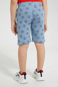 Redtag-Blue-Tiger-Print-Short-Active-Shorts-Boys-2 to 8 Years