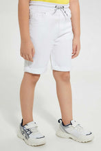 تنزيل الصورة على معرض الصور، Redtag-White-Twill-5-Pocket-Western-Short-Denim-Shorts-Boys-2 to 8 Years
