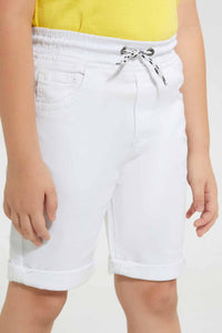 Redtag-White-Twill-5-Pocket-Western-Short-Denim-Shorts-Boys-2 to 8 Years