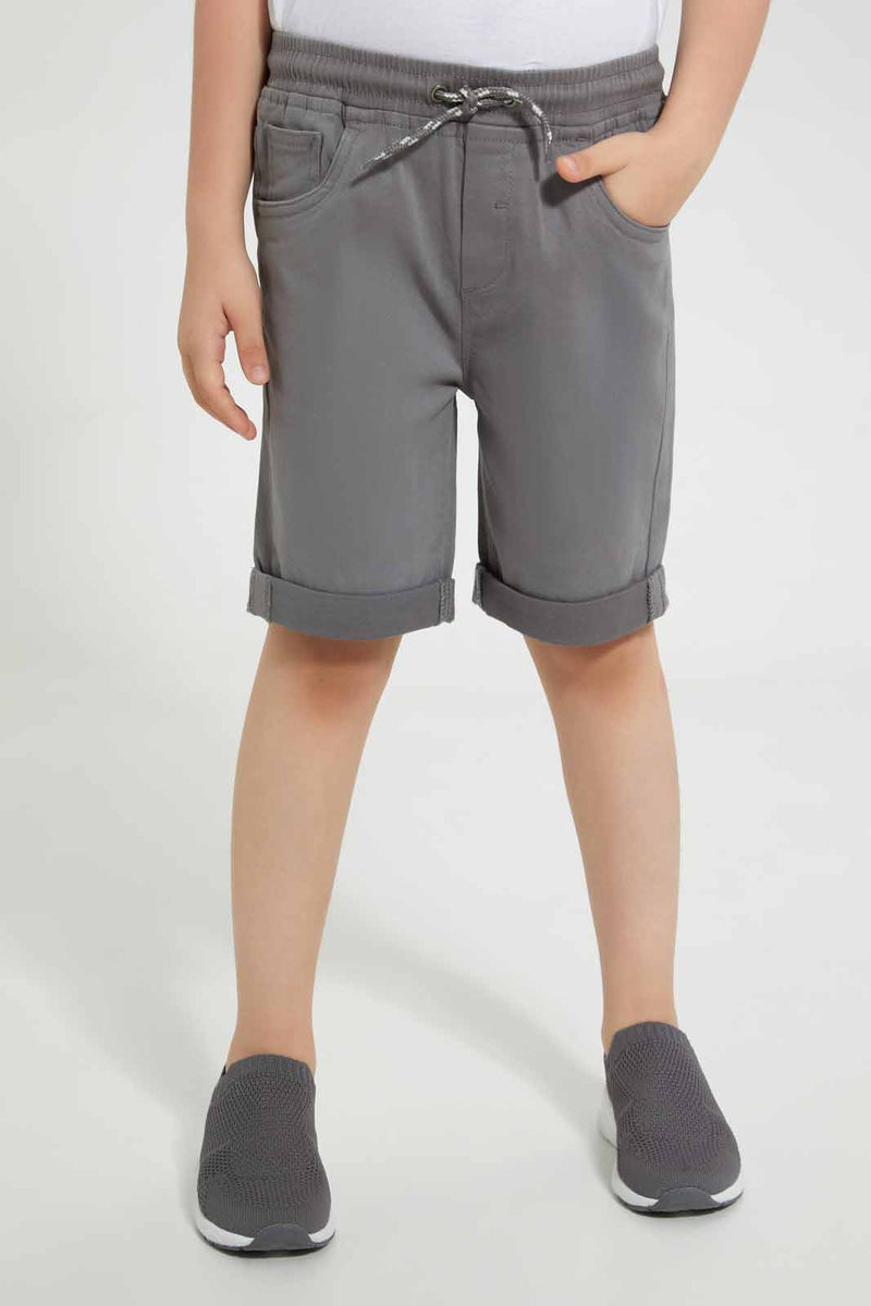 Redtag-Grey-Twill-5-Pocket-Western-Short-Denim-Shorts-Boys-2 to 8 Years