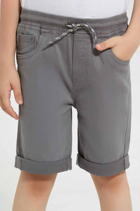 Redtag-Grey-Twill-5-Pocket-Western-Short-Denim-Shorts-Boys-2 to 8 Years