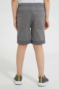 Redtag-Grey-Twill-5-Pocket-Western-Short-Denim-Shorts-Boys-2 to 8 Years