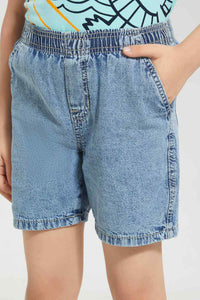 Redtag-Light-Wash-Balloon-Short-Denim-Shorts-Boys-2 to 8 Years