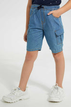 Load image into Gallery viewer, Redtag-Lightwash-Chambray-Cargo-Short-Denim-Shorts-Boys-2 to 8 Years
