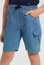 Load image into Gallery viewer, Redtag-Lightwash-Chambray-Cargo-Short-Denim-Shorts-Boys-2 to 8 Years
