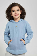 تنزيل الصورة على معرض الصور، Redtag-Blue-Hooded-Shirt-Casual-Shirts-Boys-2 to 8 Years
