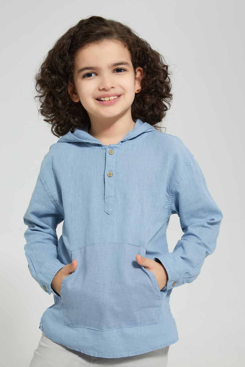 Redtag-Blue-Hooded-Shirt-Casual-Shirts-Boys-2 to 8 Years