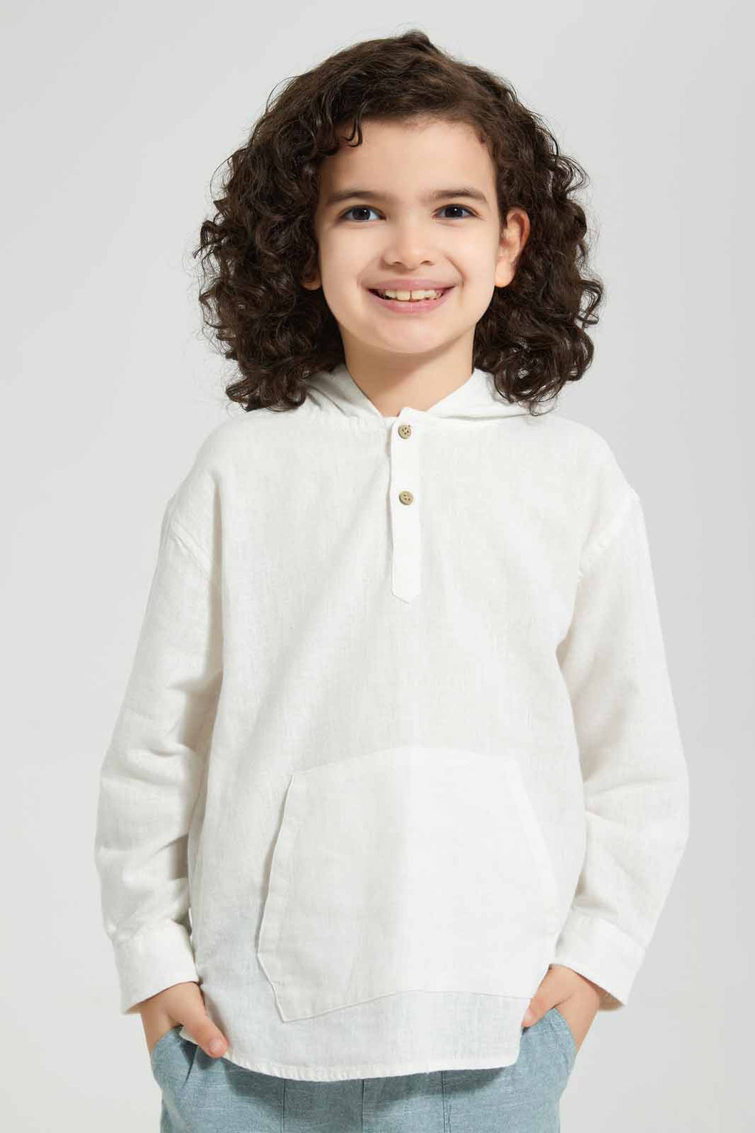 Redtag-White-Hooded-Shirt-Casual-Shirts-Boys-2 to 8 Years