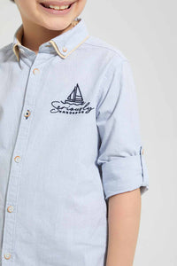 Redtag-Blue-Micro-Check-Double-Collar-Shirt-Casual-Shirts-Boys-2 to 8 Years